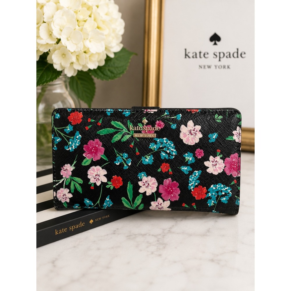 Kate‎ Spade Cameron Street Jardin Stacy Floral Slim Bifold Wallet Black Multi